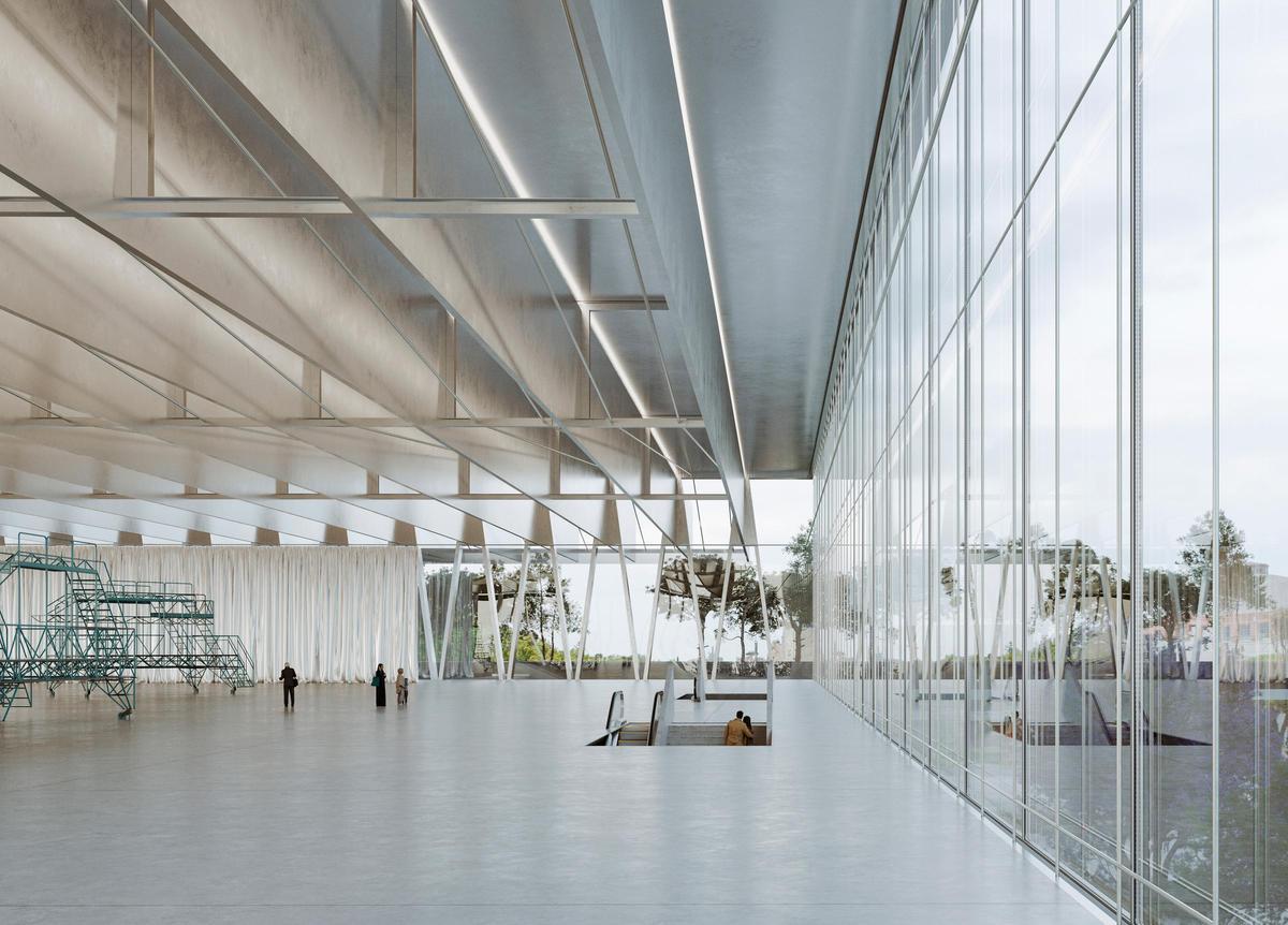 Recreación del nuevo Palau Multifuncional que contará con dos plantas y una pasarela enjardinada que unirá el actual Palau de Congressos y el Palau 4.
