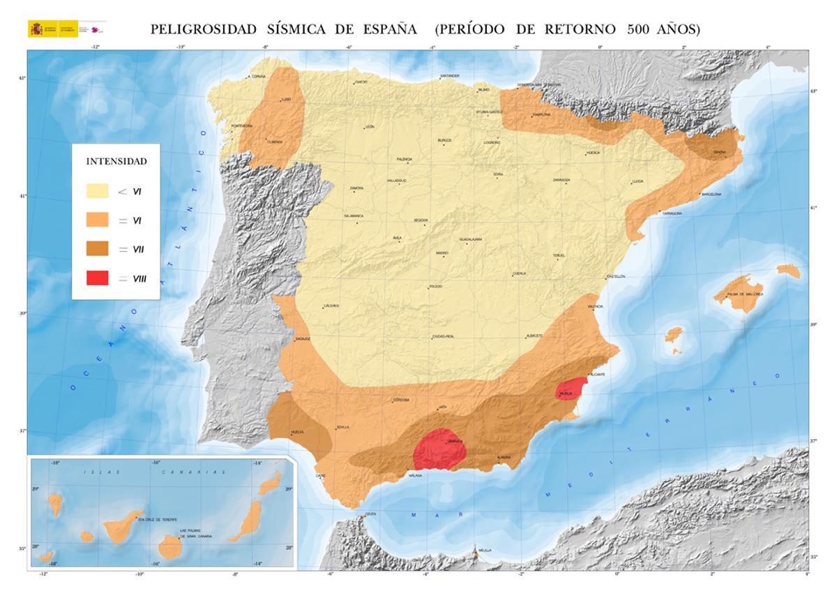 Mapa de peligrosidad sísmica en la península ibérica