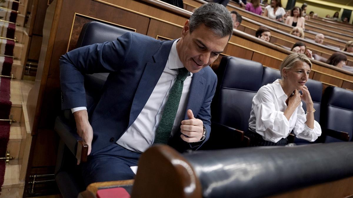 El presidente Sánchez y la vicepresidenta Díaz, este miércoles en el Congreso.