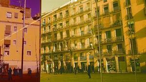 La nova plaça de Salvador Seguí, vista des del vestíbul de l’edifici de la nova Filmoteca de Catalunya.