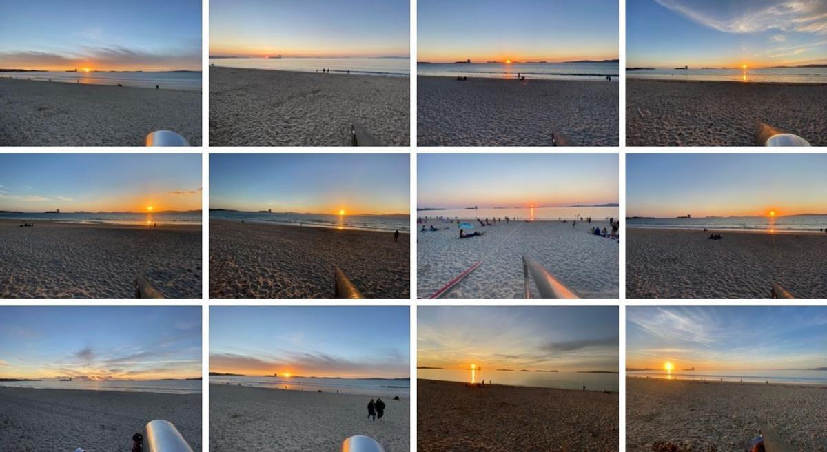 Las doce puestas de sol que fotografiarion Elías, Gael y Teo desde el paseo de Samil, cada mes de 2021.