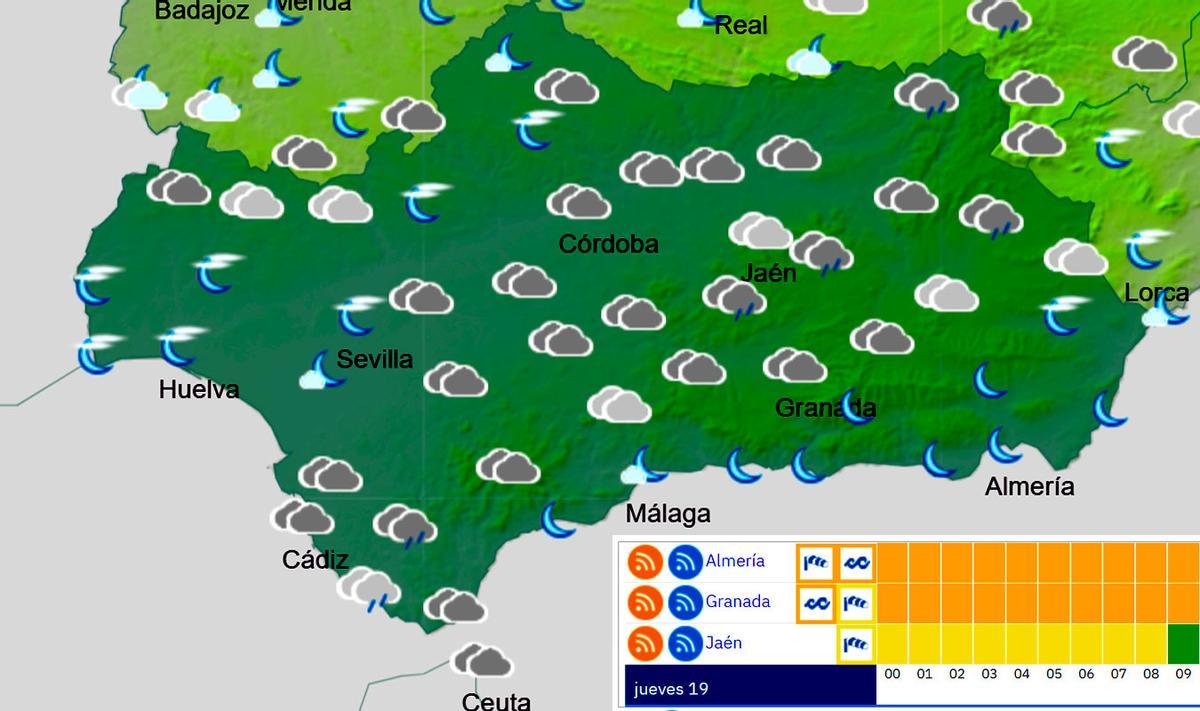 Previsión este jueves de madrugada en Andalucía.