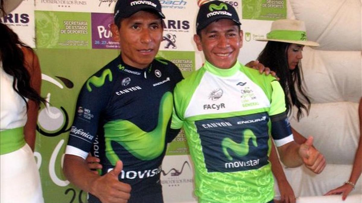 Los hermanos Nairo y Dayer Quintana, ambos del Movistar