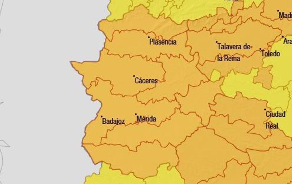 Alerta naranja en toda Extremadura este miércoles