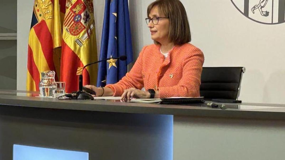 La directora del Instituto Aragonés de la Mujer (IAM), María Antoñanzas, en rueda de prensa.