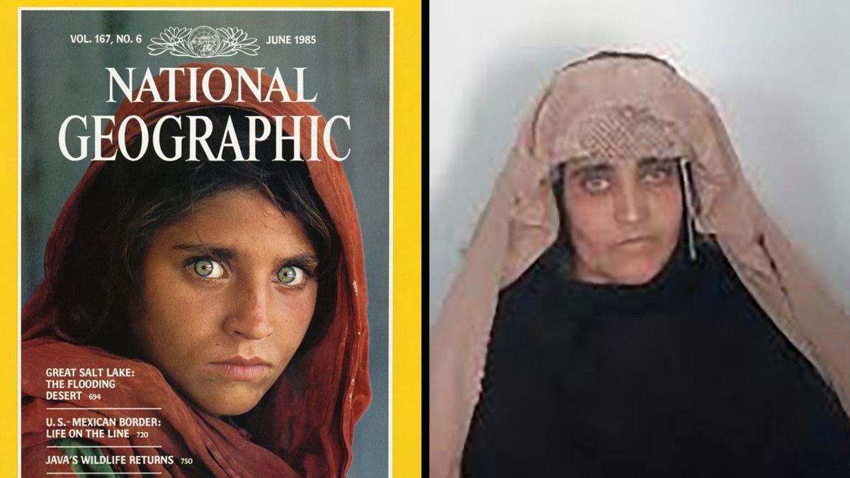 Sharbat Gula, de niña en la portada del ’National Geographic’ junto a una imagen de adulta.