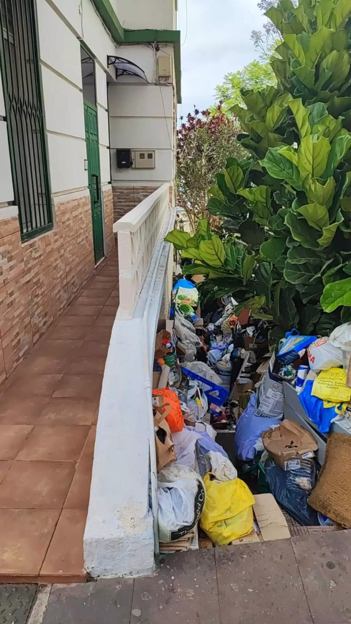 "Vive sin luz ni agua y se baña en los aseos de un supermercado": la acumulación de basura en una vivienda causa una insalubre situación en Tacoronte