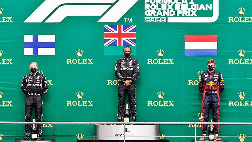 Bottas, Hamilton i Verstappen al podi del GP de Bèlgica.