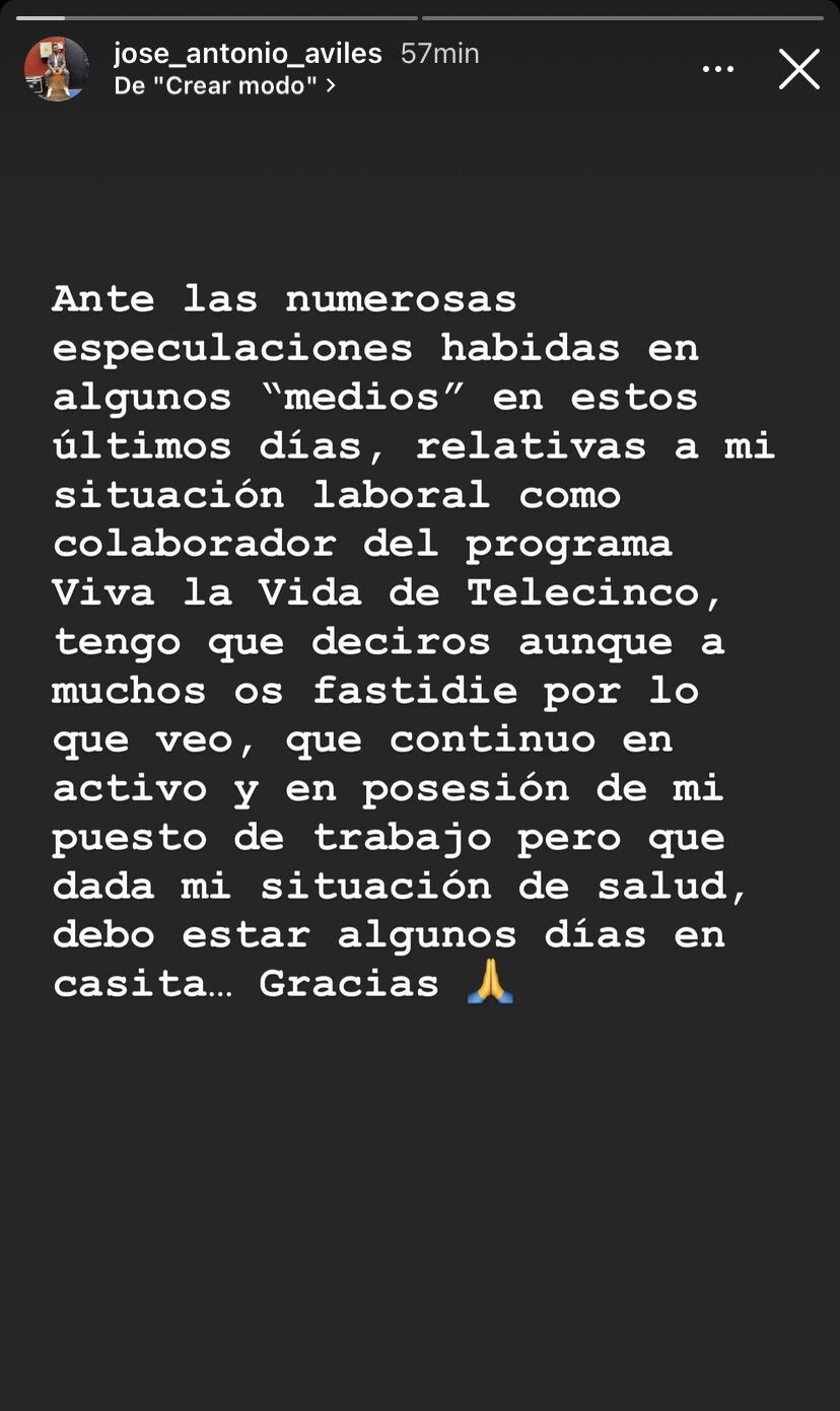 Mensaje publicado por el colaborador de Viva la Vida en su perfil de Instagram.