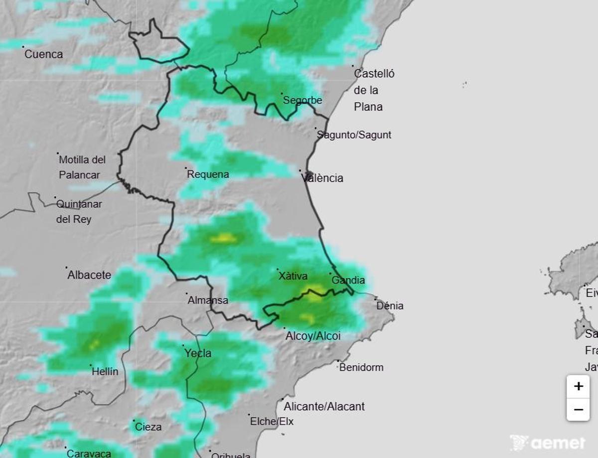 Cantidad de lluvia que caerá el domingo en la Comunitat Valenciana según el modelo Harmonie-Arome.