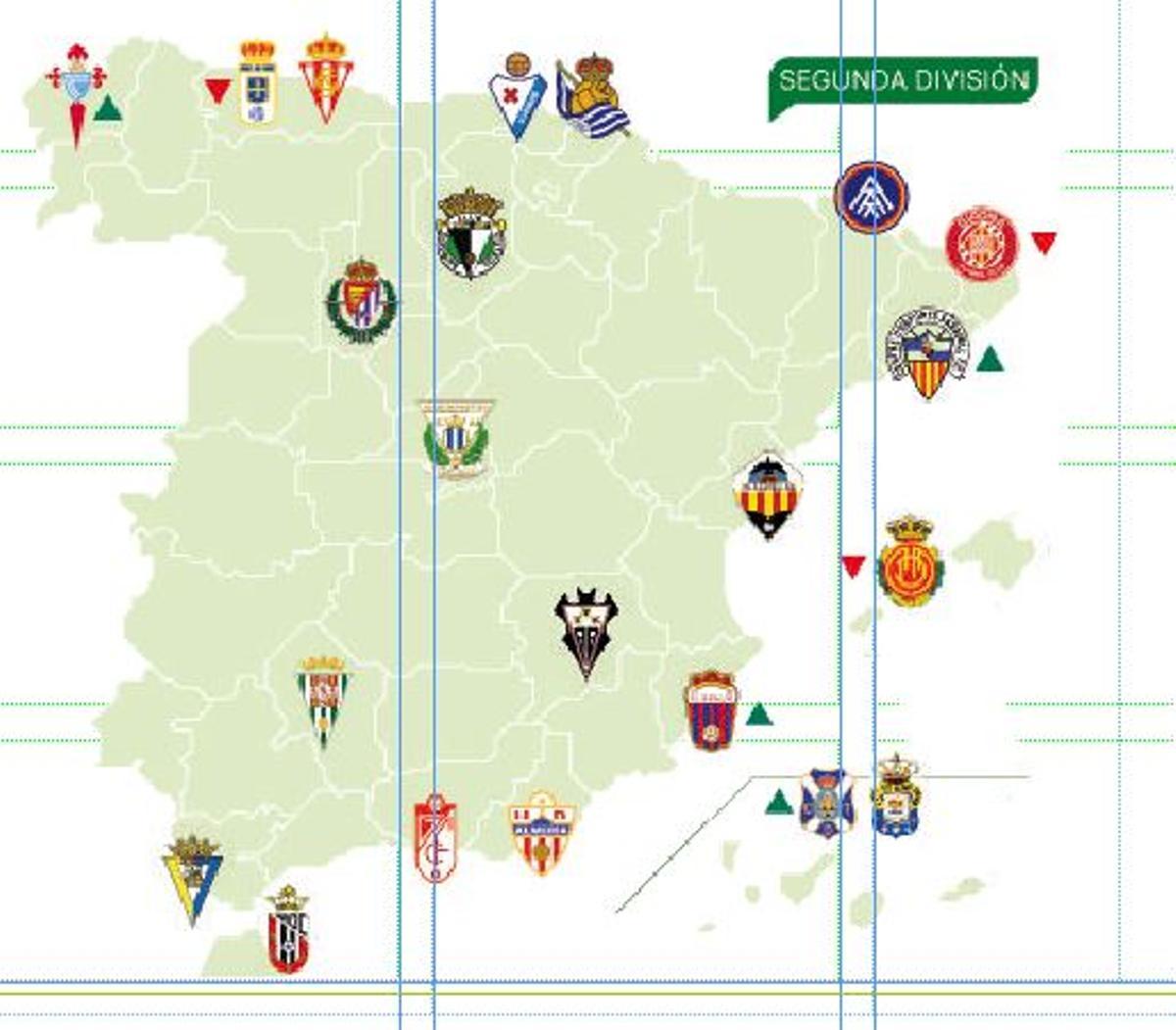 Mapa de equipos de Segunda División.