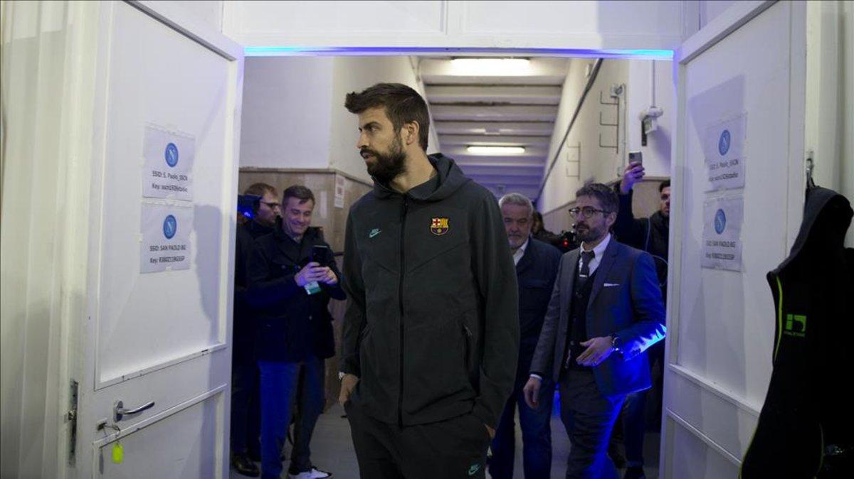 Gerard Piqué, a su llegada a la sala de prensa de San Paolo