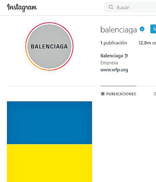 Perfil de Balenciaga en apoyo a Ucrania.