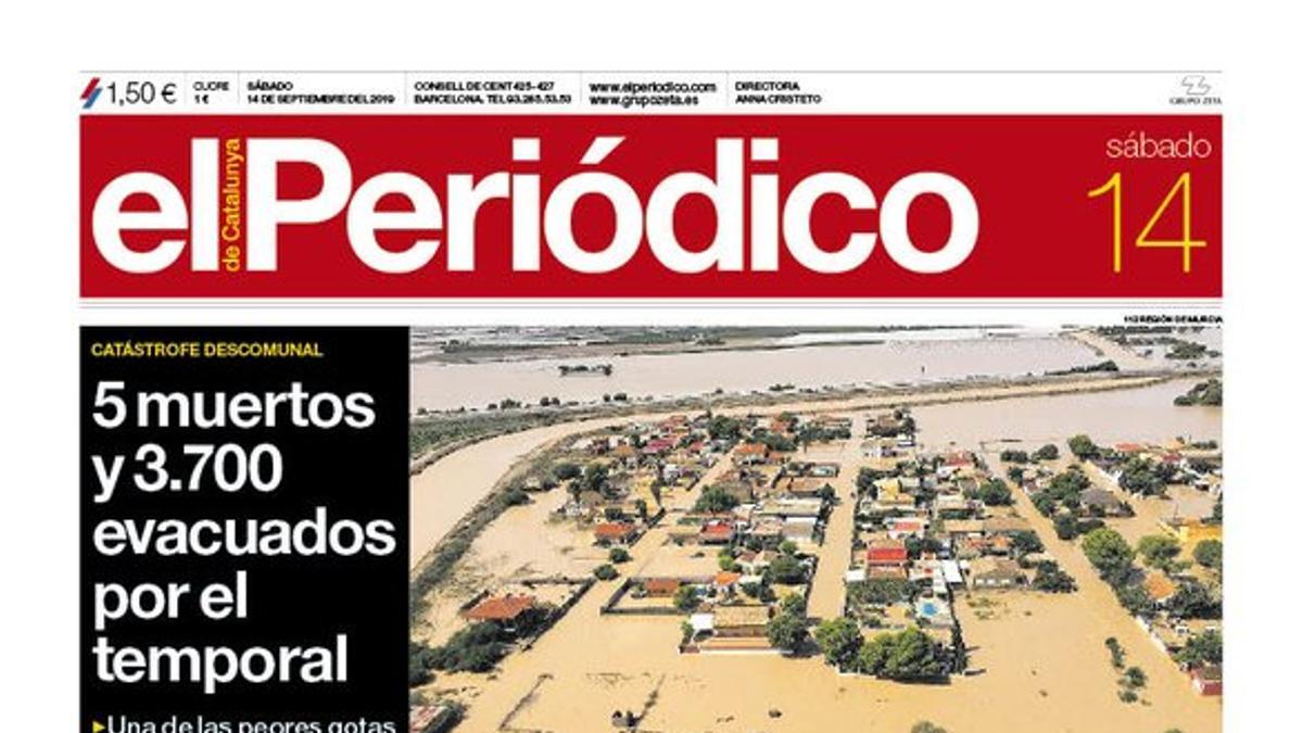 La portada de EL PERIÓDICO del 14 de septiembre del 2019.