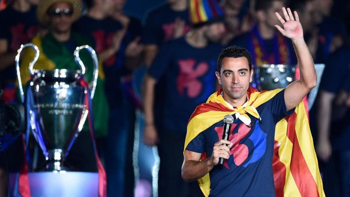 Xavi Hernández en su última celebración con el FC Barcelona