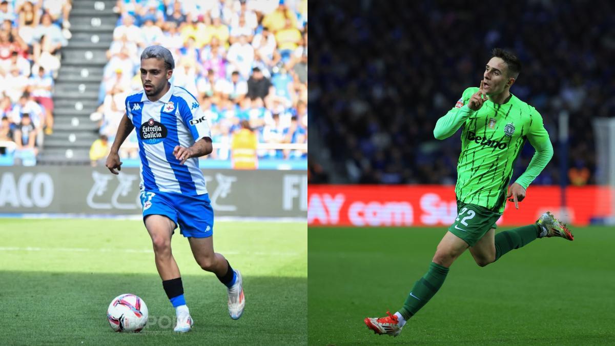 David Mella, extremo del Dépor, e Iván Fresneda, defensor del Sporting CP