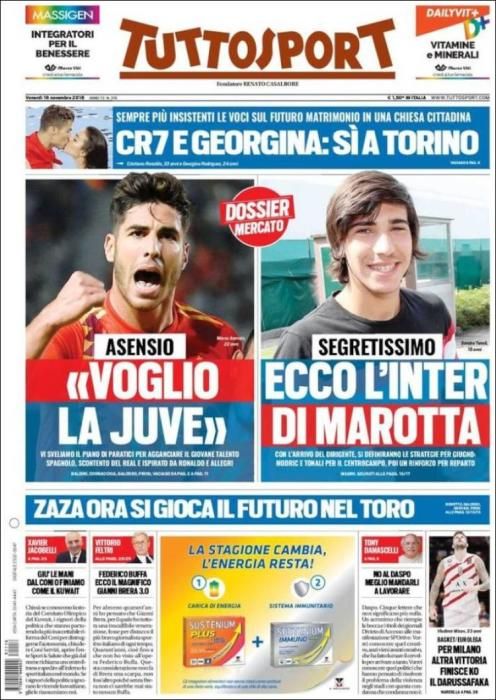 Portada TUTTOSPORT viernes 16 de noviembre de 2018