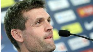 Vilanova a la roda de premsa d’aquest dimarts, en substitució de Guardiola.