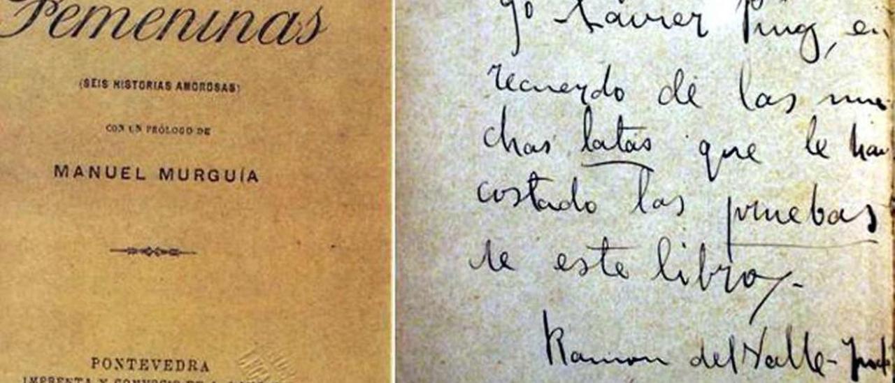 Portada y dedicatoria del ejemplar de Femeninas a Javier Puig Lamas. // Museo Valle-Inclán de A Pobra do Caramiñal (*)