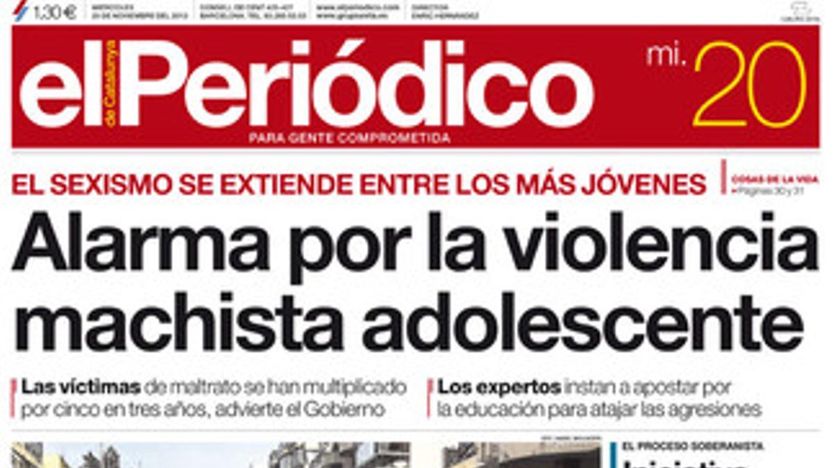 La portada de EL PERIÓDICO (20-11-2013).