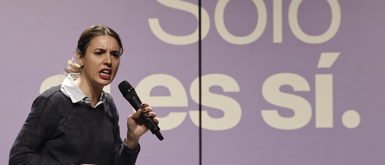 La ministra de Igualdad, Irene Montero, en un acto de Podemos.