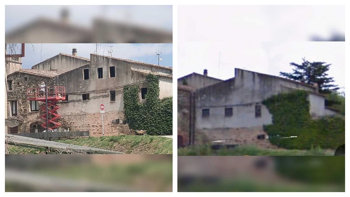 Una de les imatges aportades pels veïns: a l’esquerra, la casa en obres; a la dreta, el mateix edifici anys abans