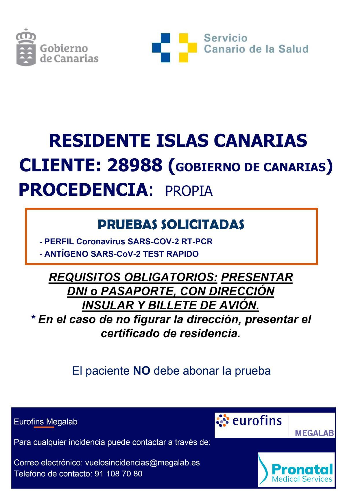 Un anuncio del Gobierno de Canarias en el que avisa de los cribados gratuitos para los residentes de la mano de Megalab.
