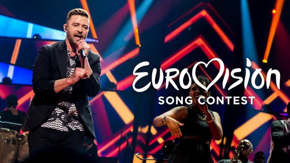 El cantante norteaméricano Justin Timberlake actuando en Eurovisión 2016