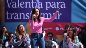 La secretaria general de Podemos, Ione Belarra, en un acto este sábado 