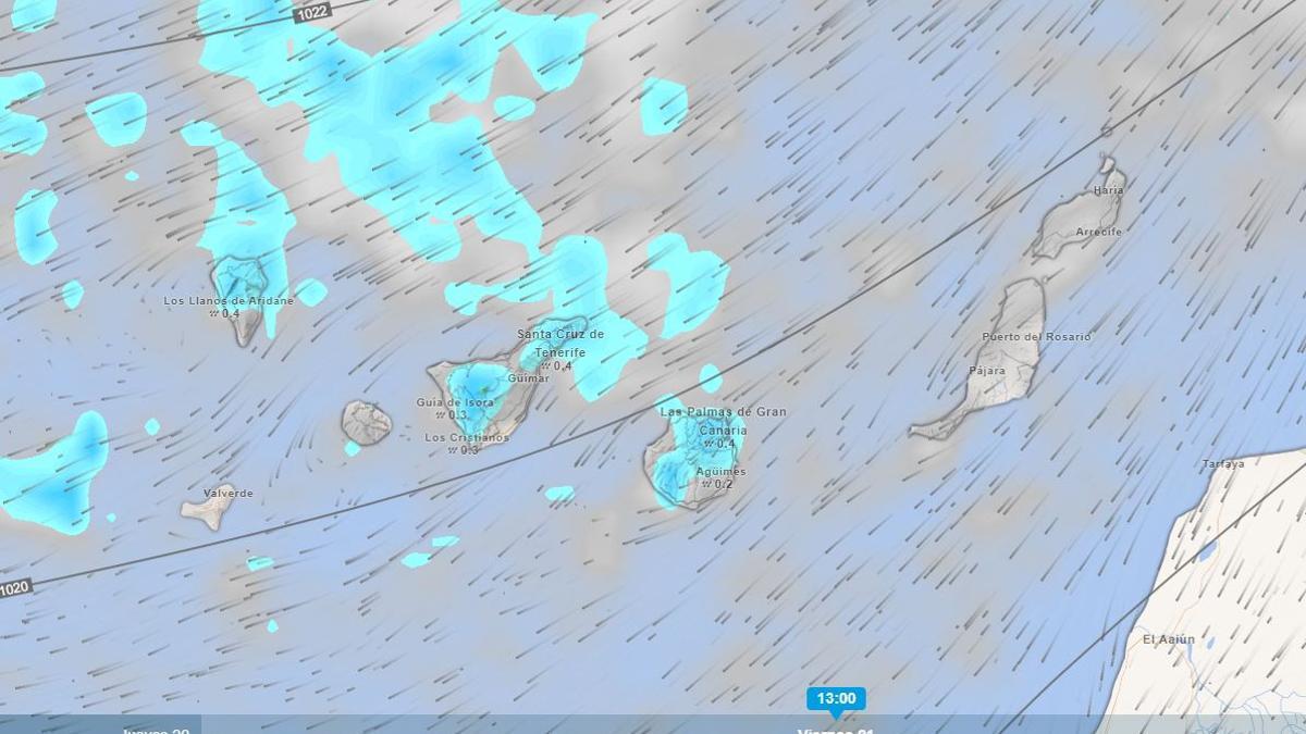 Previsión del tiempo para este viernes  a las 13.00 horas