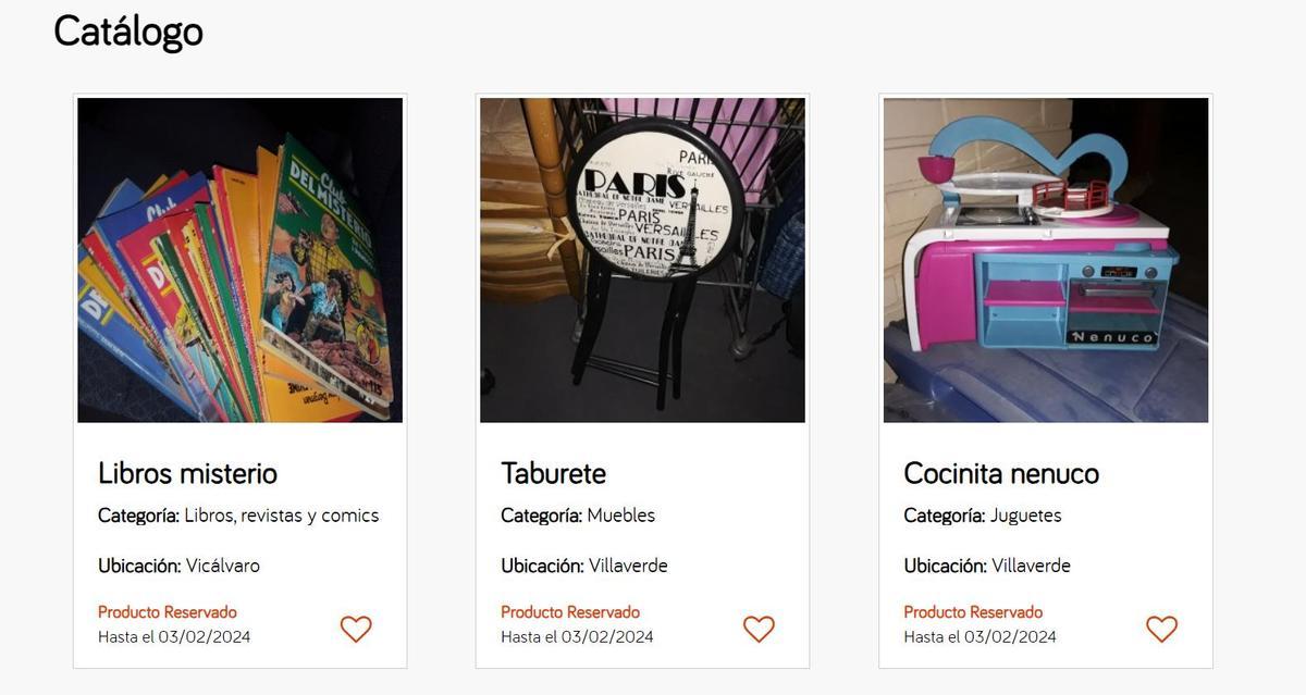 Catálogo de productos en la página de ReMAD