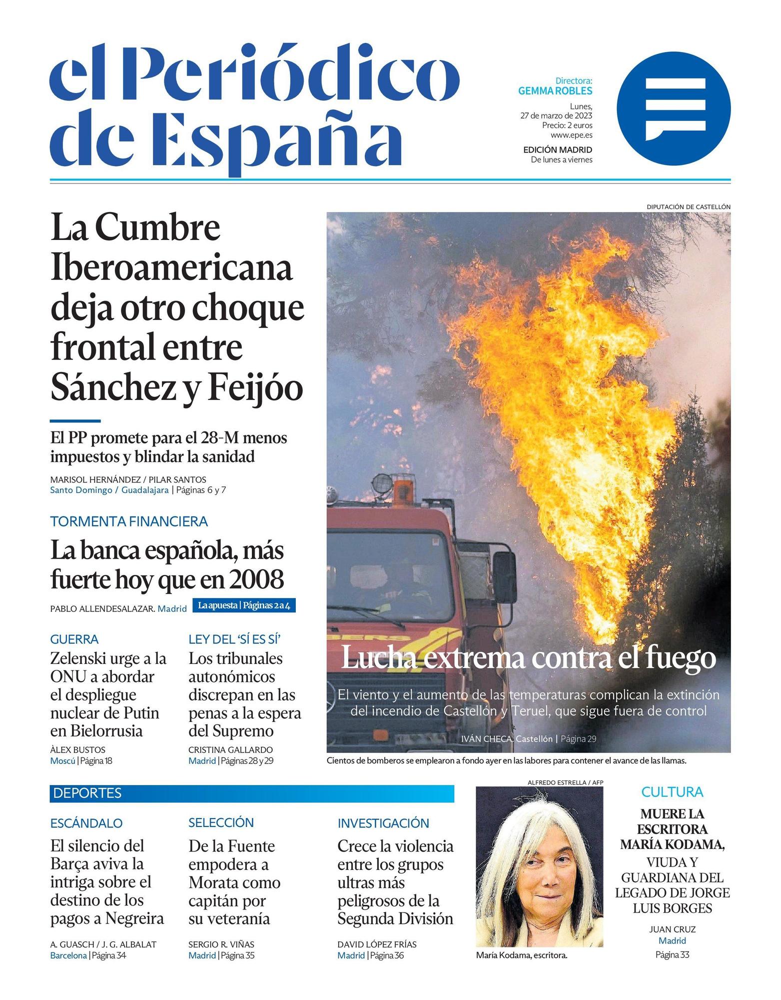 Portada de EL PERIÓDICO DE ESPAÑA del 27 de marzo del 2023