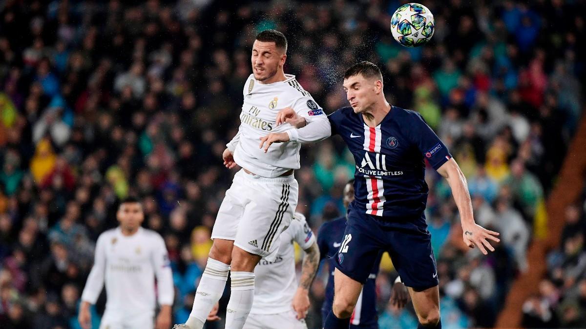 Meunier y Hazard, en una acción del Real Madrid-PSG