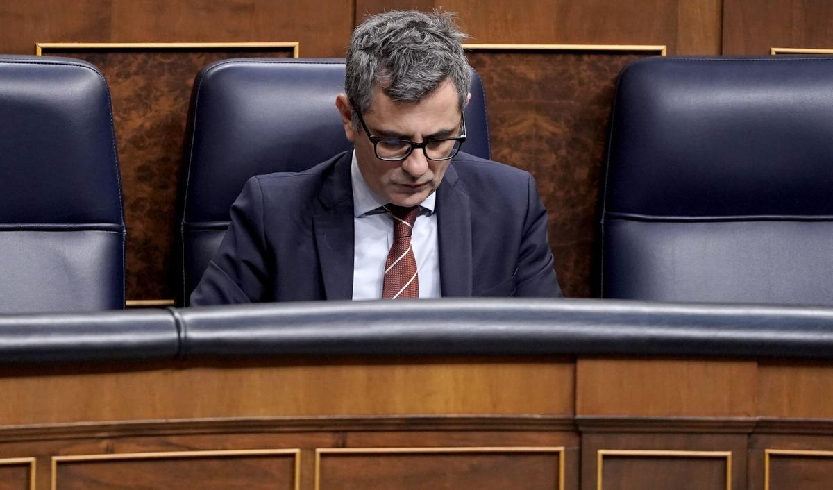 El ministro de Presidencia y Justicia, encargado de las relaciones con la Iglesia, Félix Bolaños, durante el pleno del pasado jueves en el Congreso.