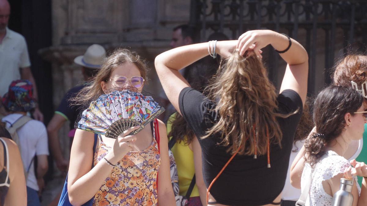 Turistas y malagueños se enfrentan al calor de Málaga