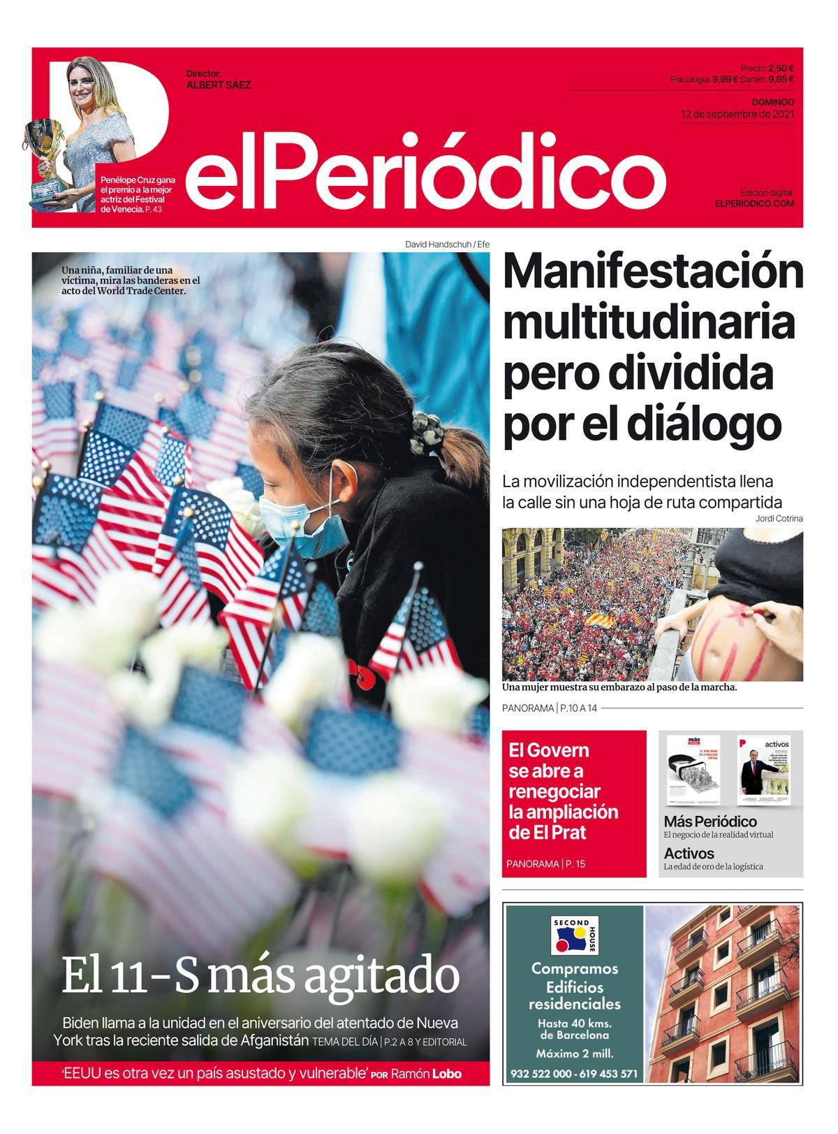 La portada d’EL PERIÓDICO del 12 de setembre del 2021