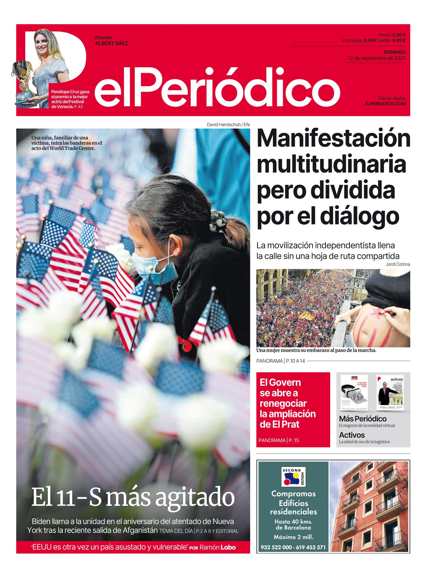 La portada de EL PERIÓDICO del 12 de septiembre de 2021.