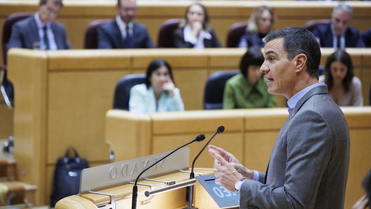 Pedro Sánchez en una intervención en el Senado.