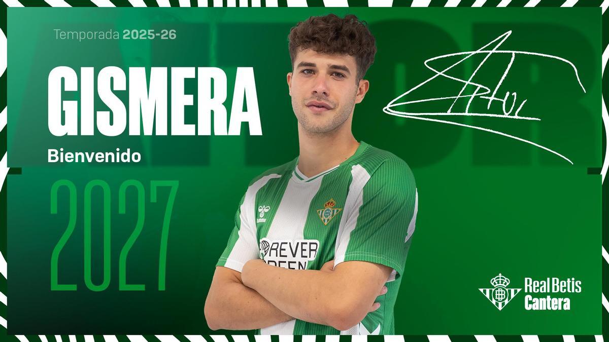 Cartela del anuncio del traspaso de Aitor Gismera al Real Betis procedente del Atlético de Madrid.