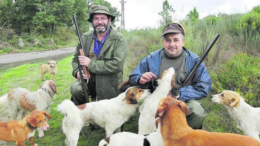 Cazadores con sus canes, en una jornada de caza en Ourense. |   // I.OSORIO
