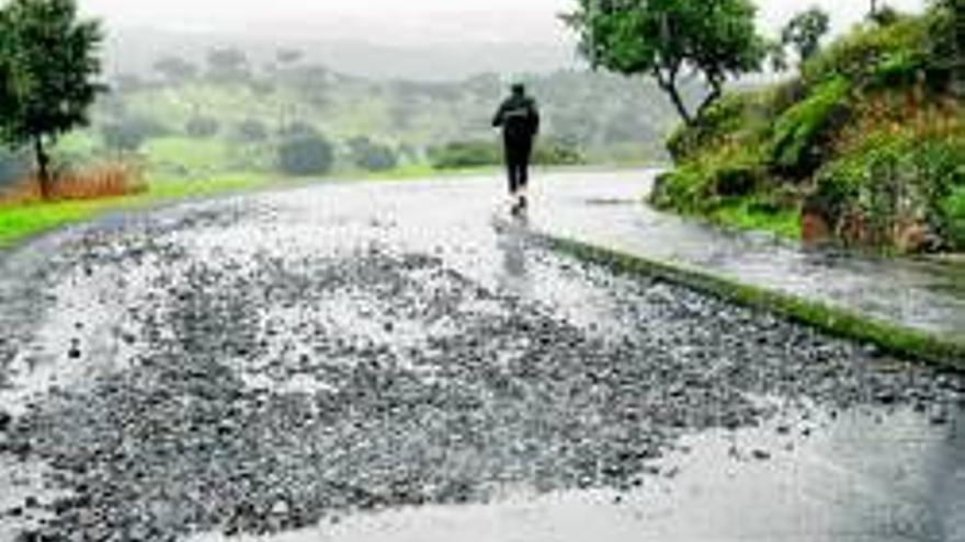 La lluvia lleva piedras a la carretera del Puerto