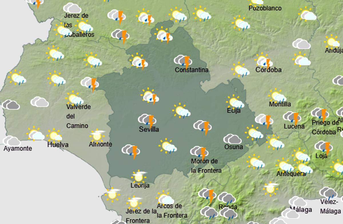 Mapa de la Aemet para este martes en Sevilla.