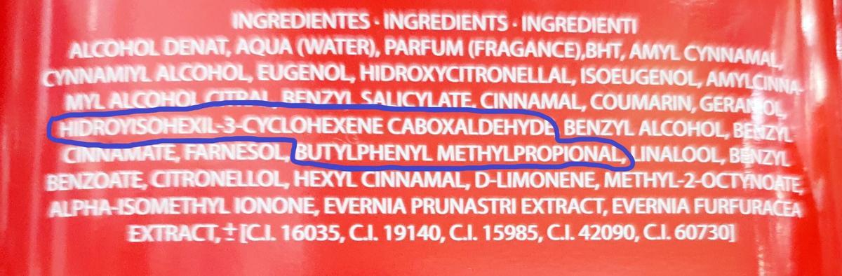 La etiqueta de uno de lso productos retirados por la Guardia Civil, con los ingredientes prohibidos señalados.