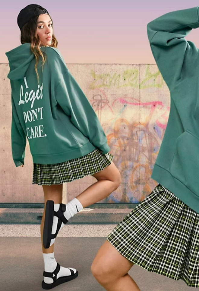 Sudadera con capucha extragrande con lavado verde y estampado "I Legit Don't Care" de ASOS DESIGN