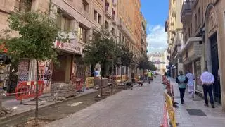 Adiós a la trama verde de la calle Velázquez de Palma, que vuelve a ser pavimentada cinco años después de su inauguración