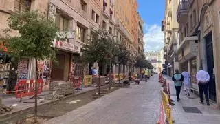 Las fotos de la eliminación de la trama verde de la calle Velázquez de Palma, que vuelve a ser pavimentada