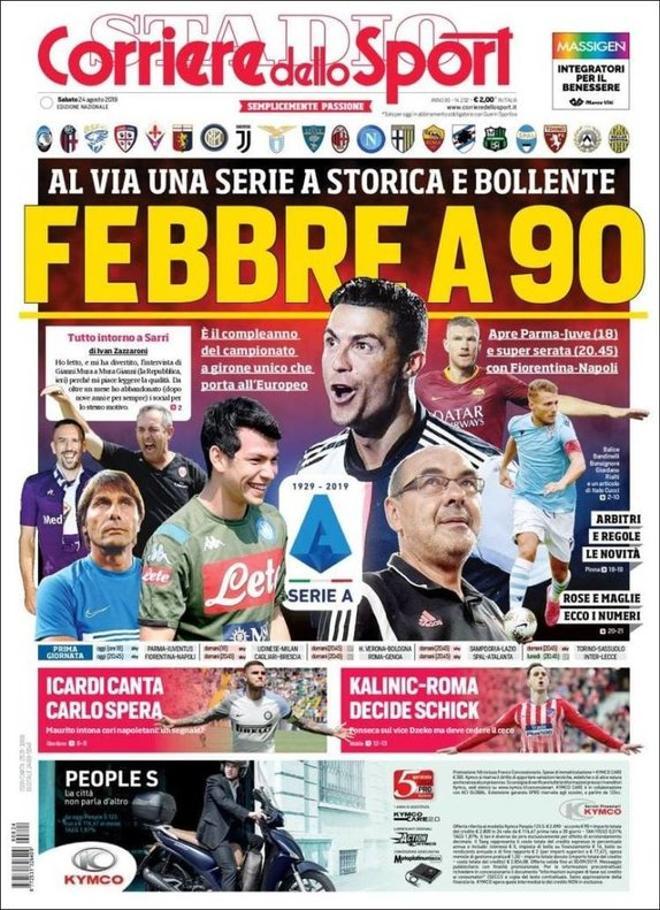 Portada del Corriere Dello Sport, del sábado 24 de agosto de 2019