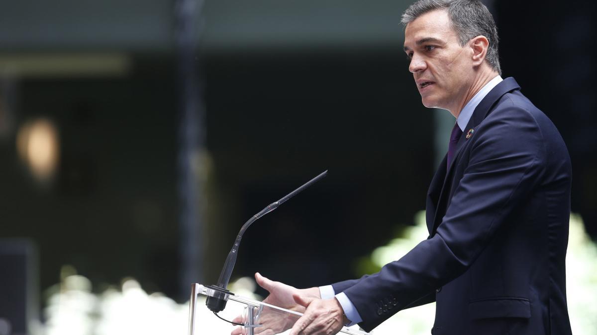 El presidente del Gobierno, Pedro Sánchez, durante la presentación del plan de internacionalización de la economía española, este 26 de mayo de 2021 en Madrid.