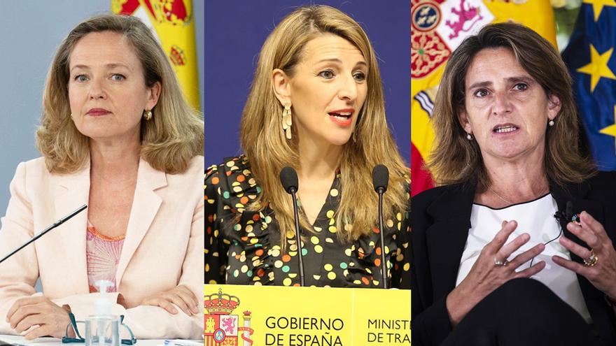 Las tres vicepresidentas del Gobierno de Sánchez: Nadia Calviño, Yolanda Díaz y Teresa Ribera.