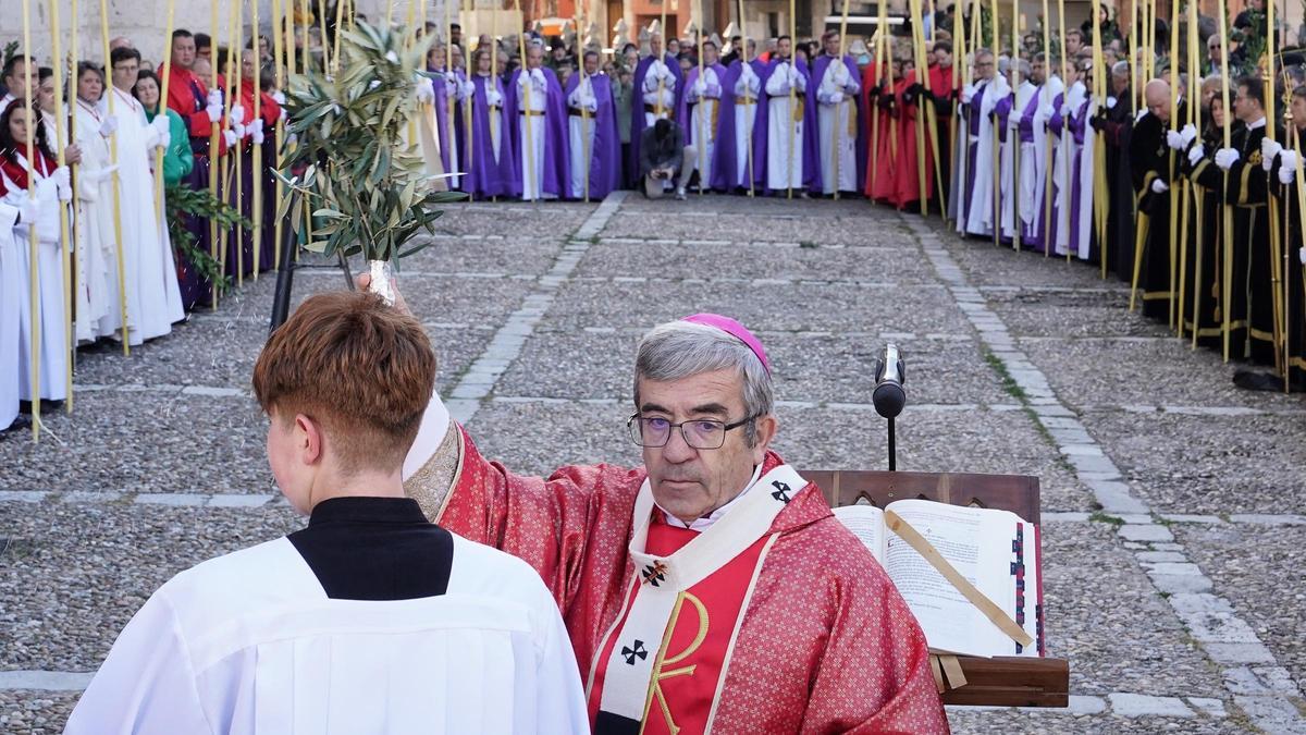 El presidente de la Conferencia Episcopal y arzobispo de Valladolid , Luis Argüello, bendice, en esta ciudad , las palmas que cientos de niños de las veinte cofradías portan en una de las procesiones más emotivas, donde los pequeños son los protagonistas al comienzo de la Semana Santa.